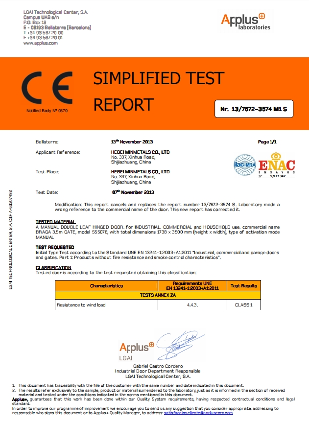 Our certificate